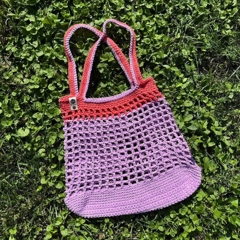 Handmade Crochet Pink and Purple Market Bag